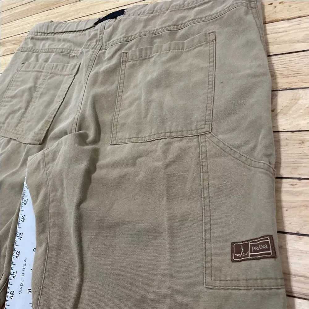 PRANA Brown Twill Carpenter Pants Mens XL Made USA Wide Belted Outdoor 38x28